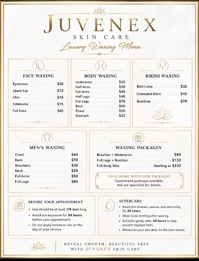 Juvenex Skin Care Waxing Menu